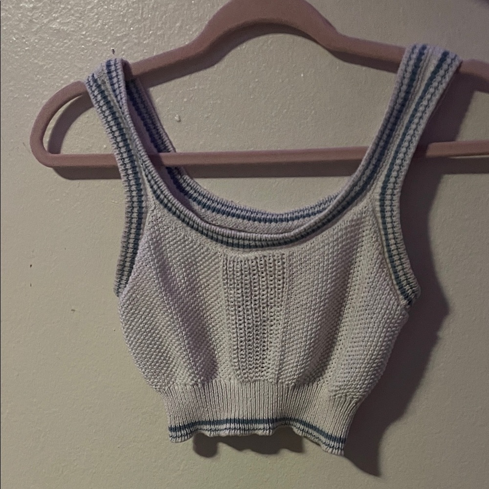Aeropostale Knit Crop Top - White and Blue